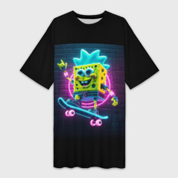 Платье-футболка 3D Sponge Bob on a skateboard