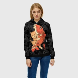 Женская толстовка 3D Японский рыжий кот рыбак и карп - фото 2