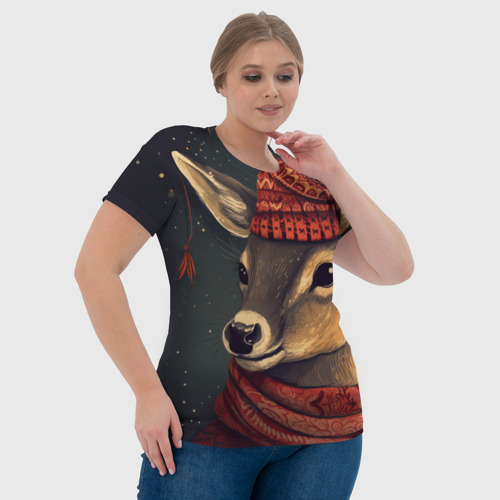 Женская футболка 3D с принтом Олень в шапке, фото #4