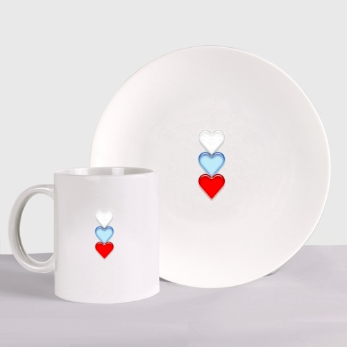 Набор: тарелка + кружка Сердечки триколор