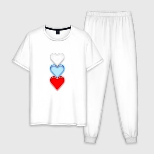 Мужская пижама хлопок с принтом Сердечки триколор, вид спереди #2