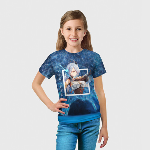 Детская футболка 3D Шэнь Хэ на фоне огоньков из Геншина, цвет 3D печать - фото 5