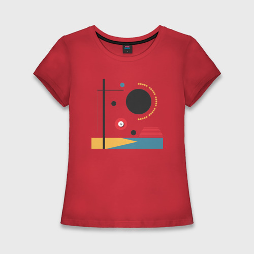 Женская футболка хлопок Slim Абстракция круги и линии, цвет красный