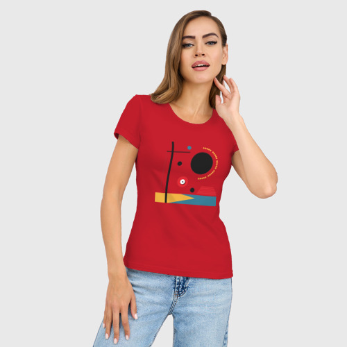 Женская футболка хлопок Slim Абстракция круги и линии, цвет красный - фото 3