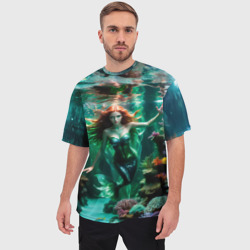 Мужская футболка oversize 3D Реалистичное фото русалки под водой - фото 2