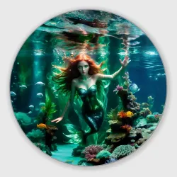 Круглый коврик для мышки Реалистичное фото русалки под водой