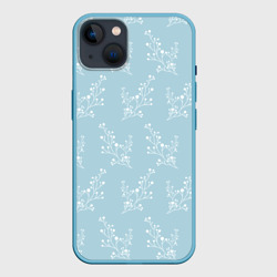 Белые зимние веточки на голубом фоне – Чехол для iPhone 14 Plus с принтом купить