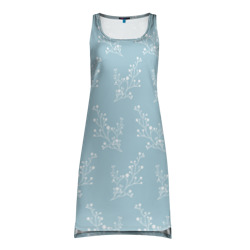 Белые зимние веточки на голубом фоне – Платье-майка 3D с принтом купить