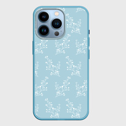 Белые зимние веточки на голубом фоне – Чехол для iPhone 14 Pro с принтом купить