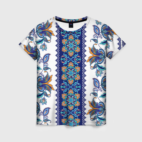 Женская футболка 3D с принтом Цветочный этнический орнамент, вид спереди #2