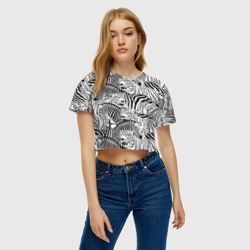 Женская футболка Crop-top 3D Зебры и тигры - фото 2