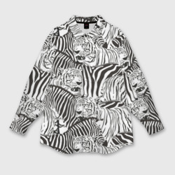 Женская рубашка oversize 3D Зебры и тигры