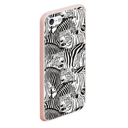 Чехол для iPhone 5/5S матовый Зебры и тигры, цвет светло-розовый - фото 3