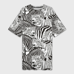 Зебры и тигры – Платье-футболка 3D с принтом купить со скидкой в -9%