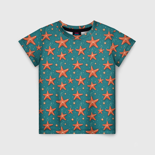 Детская футболка с принтом Морские звезды тоже хотят на ёлку, вид спереди №1