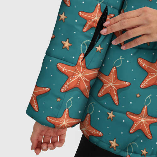 Женская зимняя куртка 3D с принтом Морские звезды тоже хотят на ёлку, фото #4