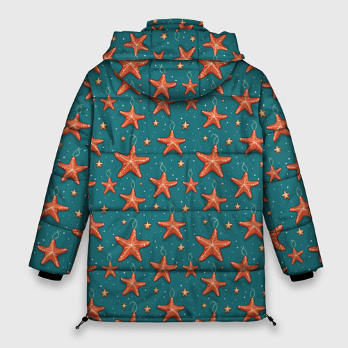 Женская зимняя куртка 3D с принтом Морские звезды тоже хотят на ёлку, вид сзади #1