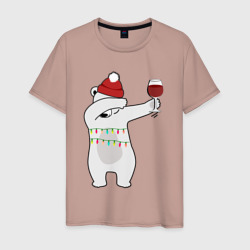 Новогодний мишка с бокалом вина – Мужская футболка хлопок с принтом купить со скидкой в -20%