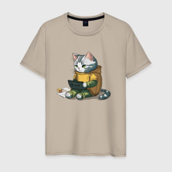 Мужская футболка хлопок Котик за учебой
