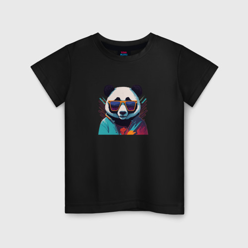 Детская футболка хлопок Модная панда в солнечных очках, цвет черный