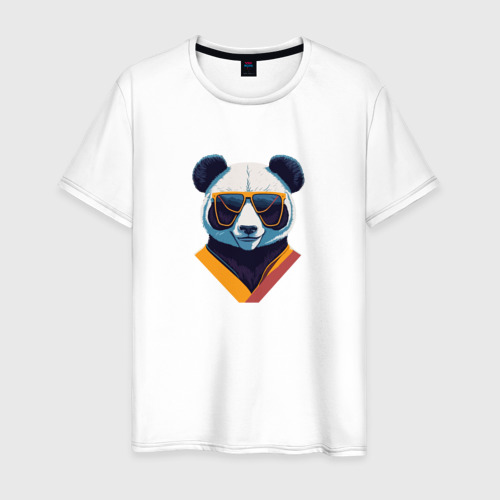 Мужская футболка хлопок с принтом Панда в модных очках, вид спереди #2