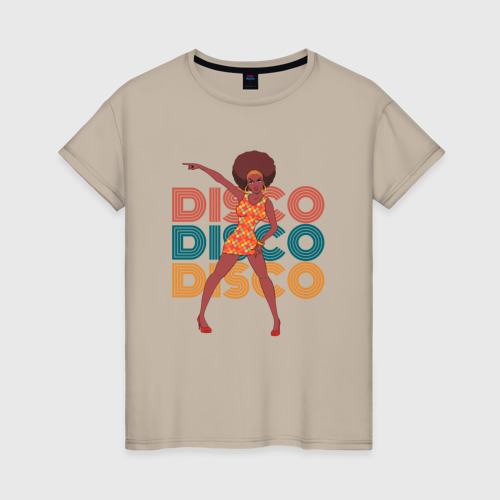 Женская футболка хлопок Disco afro girl R&B, цвет миндальный