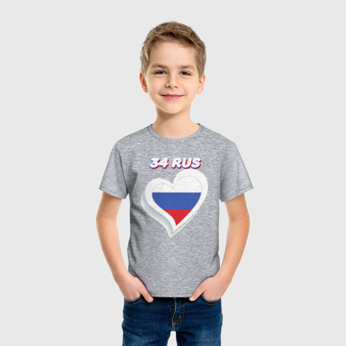 Детская футболка хлопок с принтом 34 регион Волгоградская область, фото на моделе #1