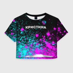 Женская футболка Crop-top 3D Кристина и неоновый герб России посередине