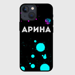 Чехол для iPhone 13 mini Арина и неоновый герб России посередине