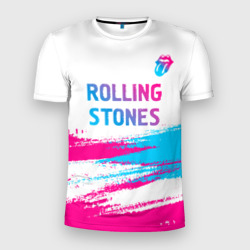 Мужская футболка 3D Slim Rolling Stones neon gradient style посередине