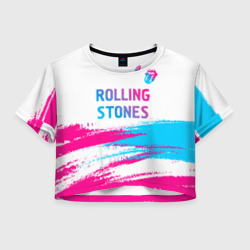 Женская футболка Crop-top 3D Rolling Stones neon gradient style посередине