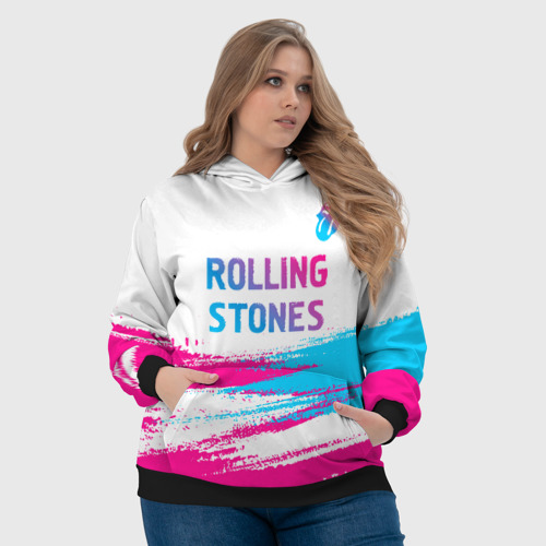 Женская толстовка 3D Rolling Stones neon gradient style посередине, цвет 3D печать - фото 6