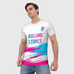 Мужская футболка 3D Rolling Stones neon gradient style посередине - фото 2