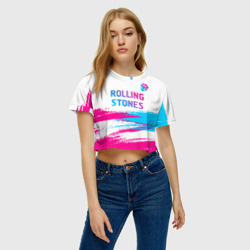 Женская футболка Crop-top 3D Rolling Stones neon gradient style посередине - фото 2