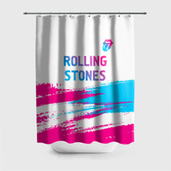 Штора 3D для ванной Rolling Stones neon gradient style посередине