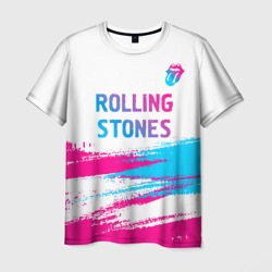 Мужская футболка 3D Rolling Stones neon gradient style посередине