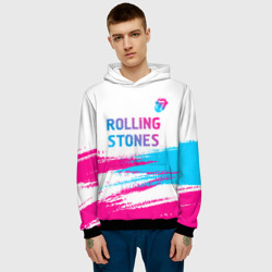 Мужская толстовка 3D Rolling Stones neon gradient style посередине - фото 2