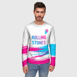 Мужской лонгслив 3D Rolling Stones neon gradient style посередине - фото 2