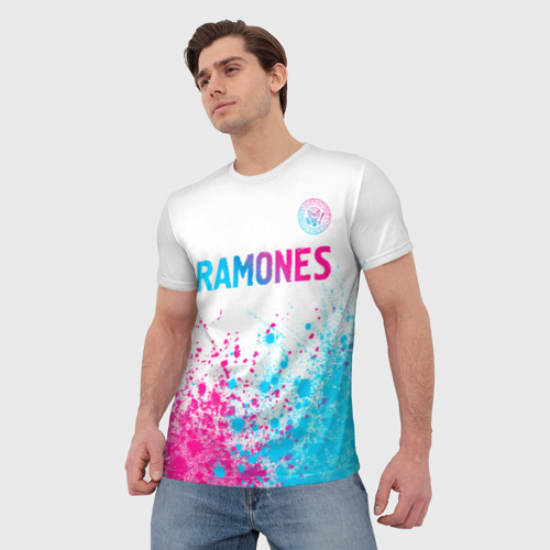 Мужская футболка 3D с принтом Ramones neon gradient style посередине, фото на моделе #1