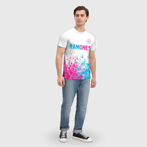 Мужская футболка 3D с принтом Ramones neon gradient style посередине, вид сбоку #3