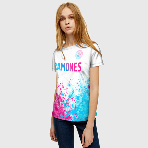 Женская футболка 3D Ramones neon gradient style посередине, цвет 3D печать - фото 3