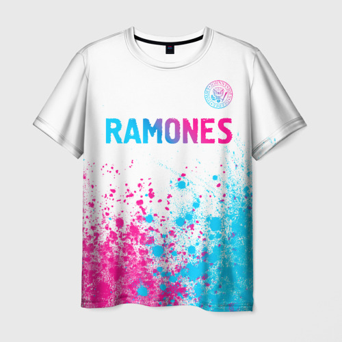 Мужская футболка 3D с принтом Ramones neon gradient style посередине, вид спереди #2