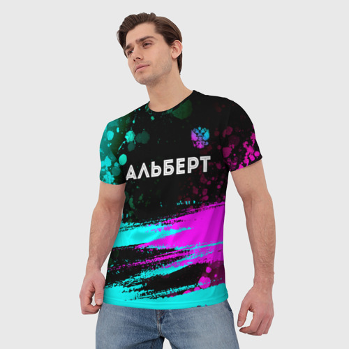 Мужская футболка 3D Альберт и неоновый герб России посередине, цвет 3D печать - фото 3