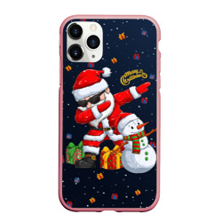 Чехол для iPhone 11 Pro Max матовый Санта Клаус и снеговик
