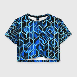 Синие полосы на чёрном фоне – Женская футболка Crop-top 3D с принтом купить