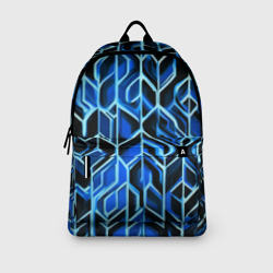 Рюкзак с принтом Синие полосы на чёрном фоне для любого человека, вид спереди №3. Цвет основы: белый