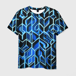 Синие полосы на чёрном фоне – Мужская футболка 3D с принтом купить со скидкой в -26%