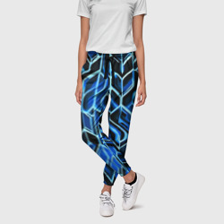 Синие полосы на чёрном фоне – Женские брюки 3D с принтом купить