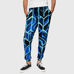 Синие полосы на чёрном фоне – Мужские брюки 3D с принтом купить