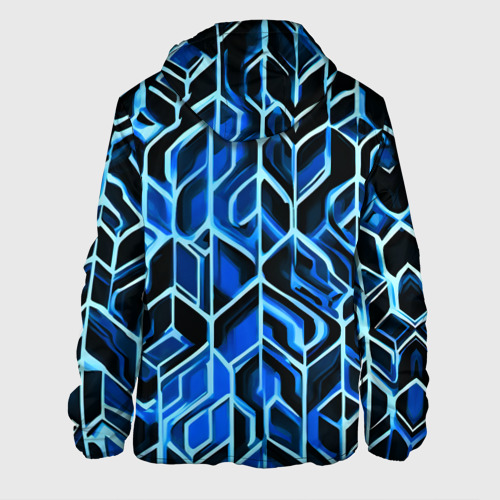 Мужская куртка 3D с принтом Синие полосы на чёрном фоне, вид сзади #1